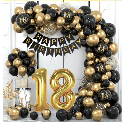 18 Geburtstag Deko Ballon Set Schwarz Gold Konfetti