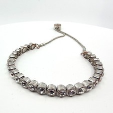 Vintage Silver Tone Rhinestone Tennis Bracelet Adjustable Slider Bolo Statement