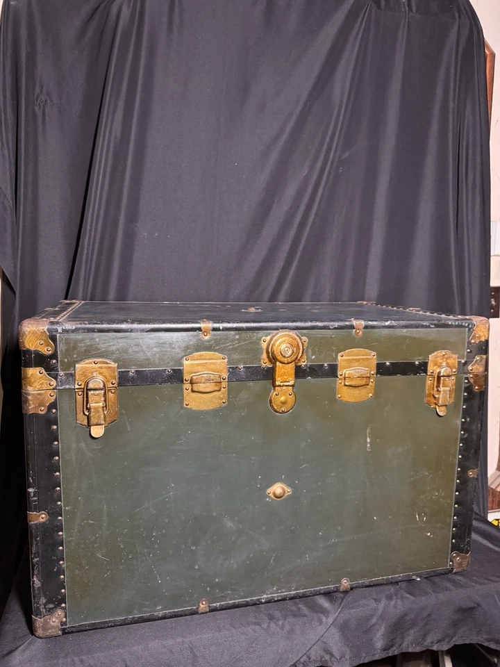 "Antiguo baúl de vapor grande de madera VACATIONER Petersburg VA 33x21x23,5"" con llave" Foto 4 de 4