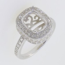 Sterling Silver Semi Mount Ring Setting Cushion CU 10x8mm Halo Topaz