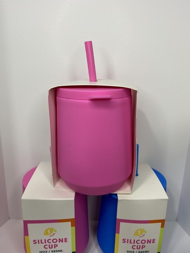 Silicone Sippy Cup with Straw Anti Slip / 3 Cups New / 2 Pink 1 Blue / Ages 5+ - Picture 3 of 3