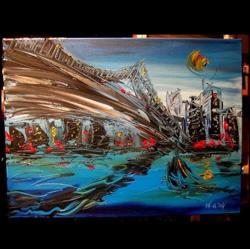 BROOKLYN BRIDGE  by Mark Kazav Original Oil Painting Wall  Impressionism H94E09Y