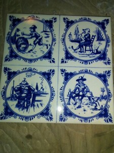 Vintage 6in X 6in Blue Holland Ceramic Tile Made In Belgium