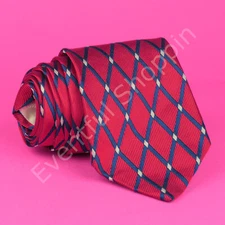 Drakes London Silk Tie Mens Red Diamond Geometric Grosgrain