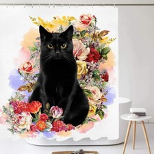 Animal Black Cat Shower Curtain 72 Inch Bathroom Decoration Waterproof with Hook