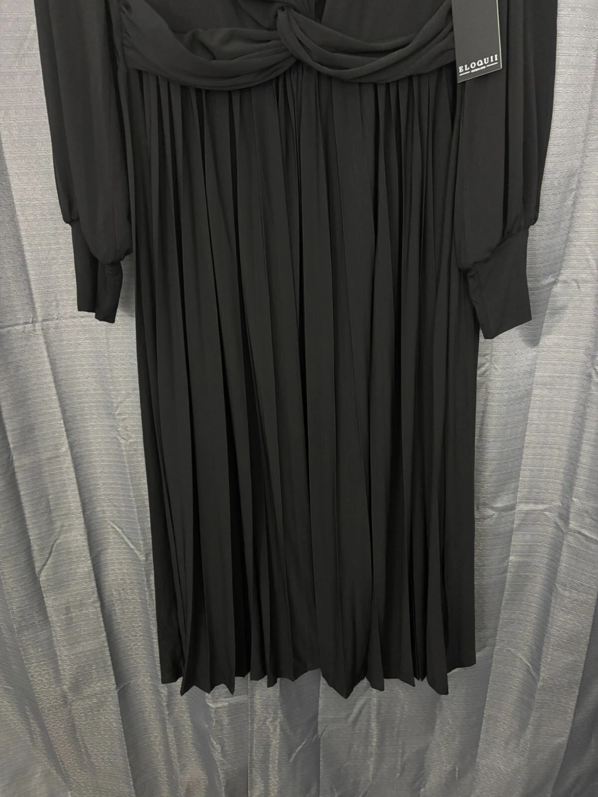 VALENTINO Abito midi donna nuovo con etichette Eloquii nodo davanti plissettato manica vescovo 14 nero chiesa