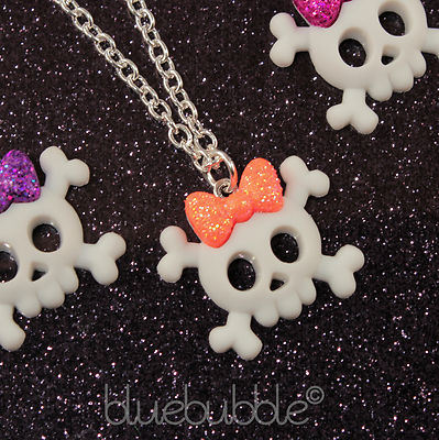 Funky Skeleton Skull Necklace - 25mm Charm, 18\" Silver Plated Chain, Goth & Retro Style