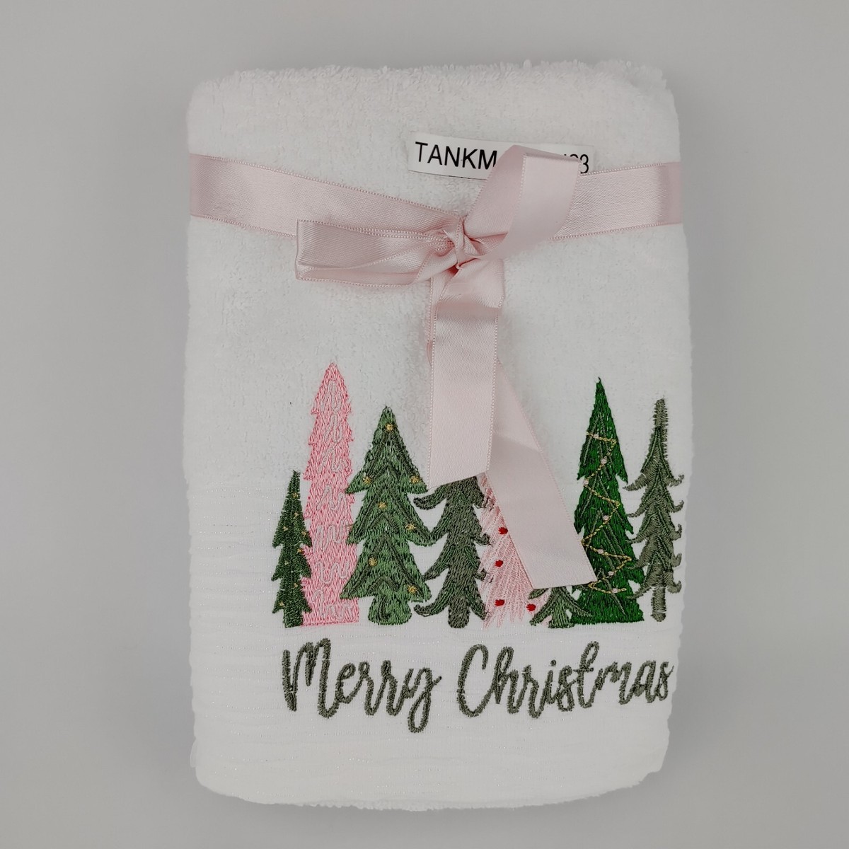 Set of 2 Midwinter Pink Green Christmas Tree Embroidered Bathroom