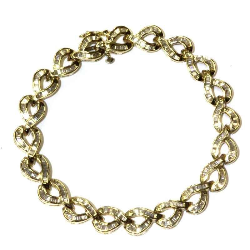 14k yellow gold 2.55ct VS1 G baguette diamond tennis bracelet 18.6g 7" ladies