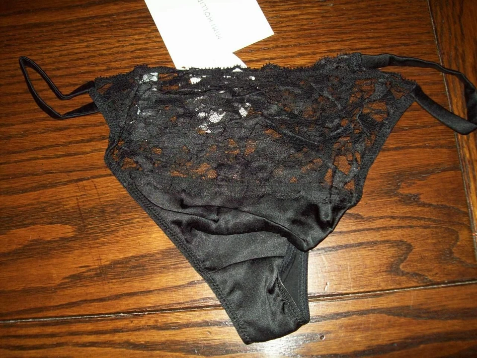 NUEVO CON ETIQUETAS BRAGAS DE BIKINI MIMI HOLLIDAY ENCAJE CADENA con SEDA SS16-06 NEGRO L Foto 2 de 2