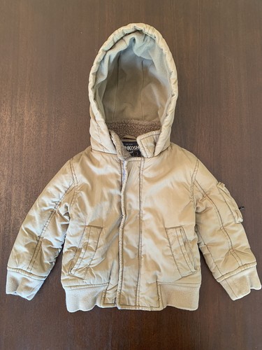 Oshkosh B'gosh Boys Coat Size 2T Brown Fleece Lined Jacket With Hood