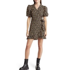 We Wore What Women’s Floral Puff Sleeve Wrap Dress Ditsy Daisies Size M NWT