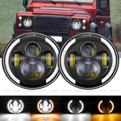 For Land Rover Defender 90 110 1993-1997 7'' LED Headlights Halo DRL Hi/Lo Beam