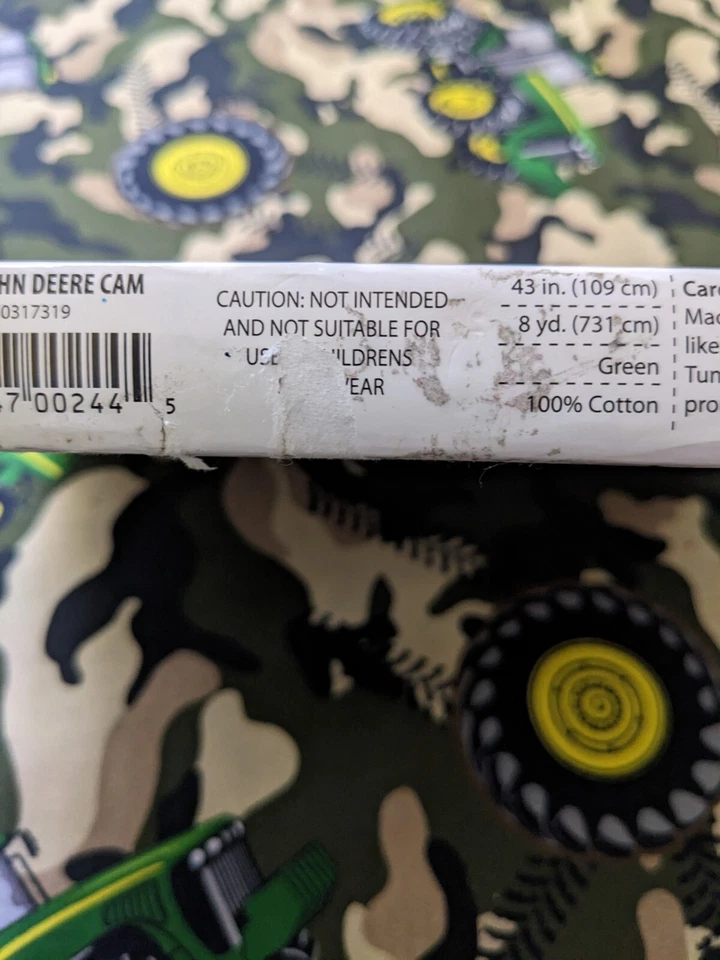 17x42" Cotton John Deere Cotton Fabric Camouflage Camo Tractors Green - Image 3 of 4