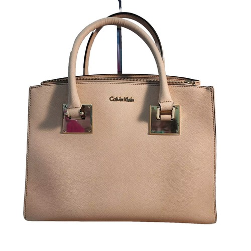 Calvin Klein Double Handled Satchel Handbag Nude/Light Pink Leather READ DESCRIP - Picture 1 of 24