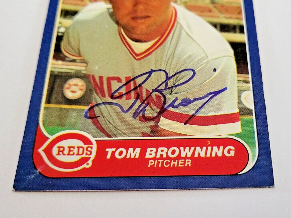 TOM BROWNING Signed 1986 Fleer Box Bottom Card #C-6 Cincinnati Reds Autograph - Image 2 of 3