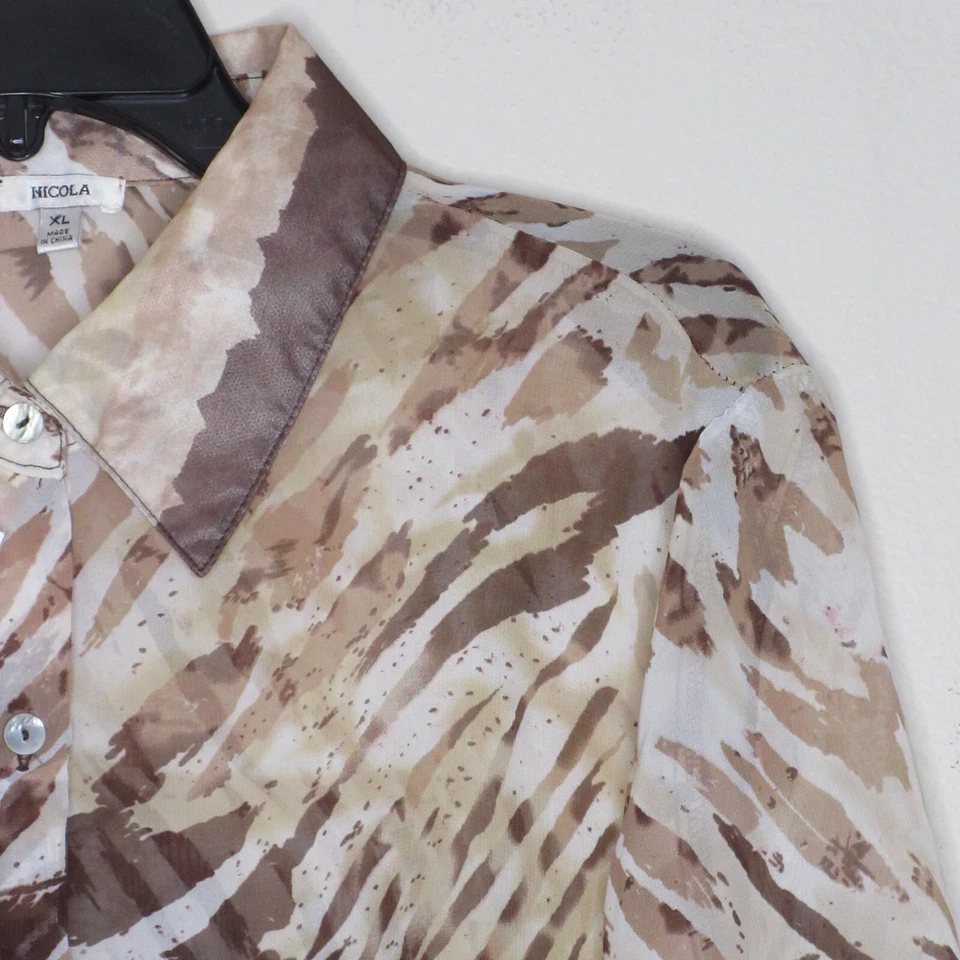 Blusa para mujer Nicola vintage con botones con estampado de animales transparentes marrones XL B32 Foto 4 de 4