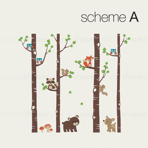 Birch Trees with Cute Forest Animals Wall Decal - Bild 4 von 20