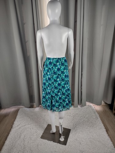 Gonna donna Jones Wear blu, verde floreale foderata con zip laterale A-Line taglia 12 (nuova con etichette) - Foto 3 di 11