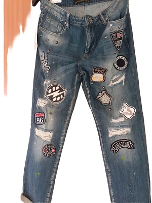 Jeans Hosen Damen Blau M/38 NEU BOYFRIEND REALITY, leicht, Zerrissen 