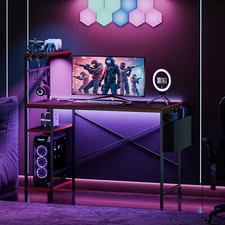 Durable Black Metal Frame Gaming Desk with Power and USB Ports for Small Space