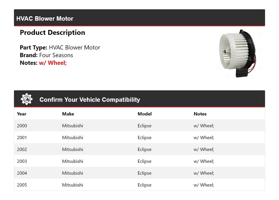 Motor soplador de climatización para Mitsubishi Eclipse 2000-2005 4 estaciones 2001 2002 2003 2004 Foto 2 de 4