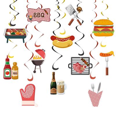 48PCS BBQ Party Decorations Hanging Swirl Cutouts Summer Picnic Birthday