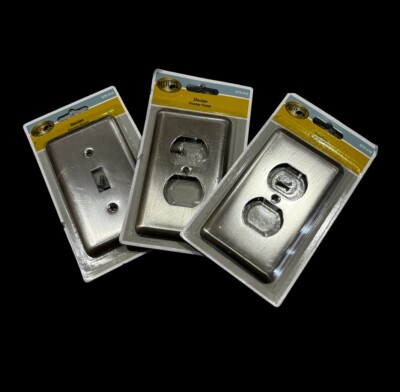 3 Pc Lot Switchplate Outlet Cover Hampton Bay Pewter Silver Tone Brushed Declan 