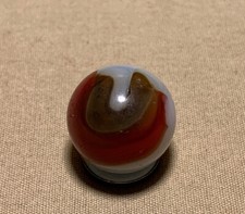 Vtg Rare Vitro Agate Red Brown V Patch Semi Opaque White Glass Marble 0.615