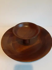 Vintage Wooden Server Chip And Dip Veggie Dish Party Tray Snack Server Made...
