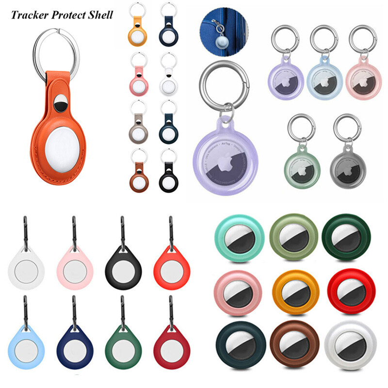 Leather Silicone Case Cover with Keychain for Apple AirTag Tracker
