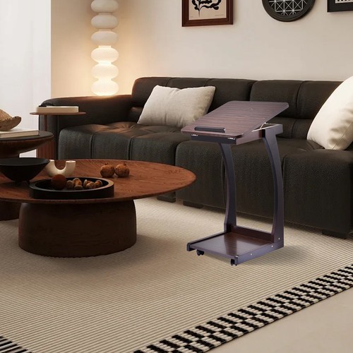 C Shaped End Table Small Side Couch Sofa Table with Wood Frame for Living Room - Picture 7 of 9