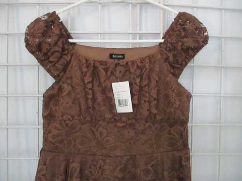 NWT Zunie Girls Mocha Brown Lace Fit & Flare Dress Sz 14 - Picture 2 of 5