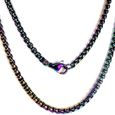 Rainbow Rolo Chain Stainless Steel 3mm Wide 15-36 inch Long Necklace Genderless