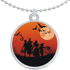 Trick Or Treat Halloween Round Pendant Necklace Beautiful Fashion Jewelry