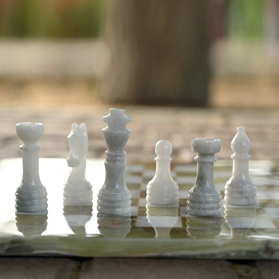 Vintage Green Onyx & White Chess Men Set Weighted Fathers day Gift for dad - Image 4 of 4