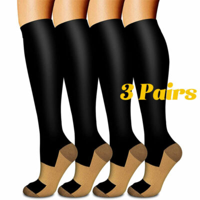 3 Pairs Copper Energy Knee High Compression Socks 20-30 mmHg Fitness Stocking US