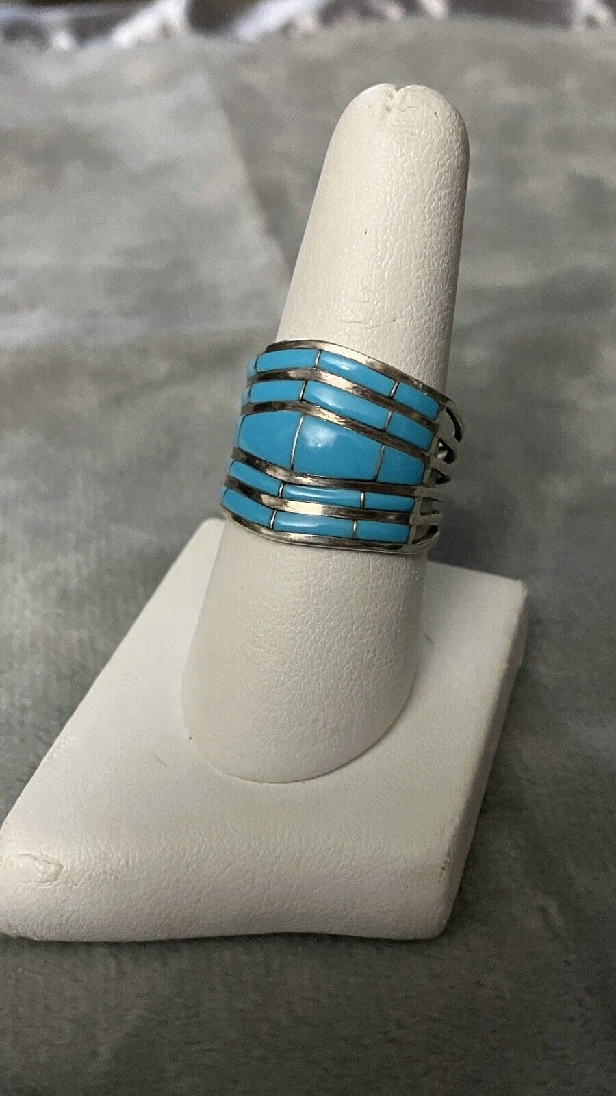 Sterling Silver & Turquoise Inlay Ring - image 1