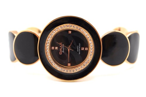 Orologio da donna Omax Nero Bianco Stile Ceramica Maglia Rotonda Oro Rosa Pietra Rotonda - Foto 12 di 15