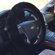 New Genuine Sheepskin Steering Wheel Cover In Black With Elastic Fit Swcbk