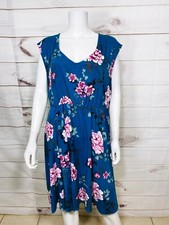 Torrid Womens Dress Size 2 Teal Floral V-Neck Elastic Waist Sleeveless