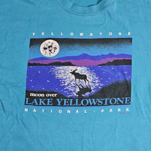 Yellowstone Moon Over Lake Mens Graphic T-Shirt XL Blue USA Made 1985 R2d - Picture 2 of 15