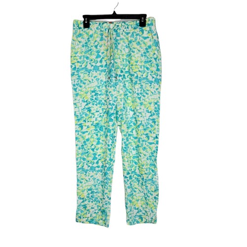 Hearts Of Palm Womens Blue, Green Abstract Elastic Waist Casual Pant Size Small