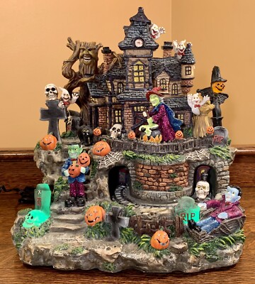 Midnight Manor Fiber Optic Animated Halloween HAUNTED HOUSE: Moving TRAIN Sound