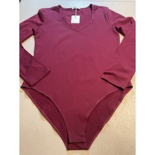 Mangopop Womens Long Sleeve Bodysuit Burgundy Wine Sweetheart Neck XL NWT