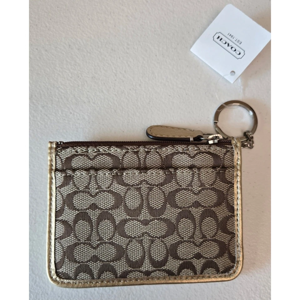 Coach Signature Estuche para Tarjetas de Lona Porta Monedas Llavero Borde Dorado Foto 4 de 4