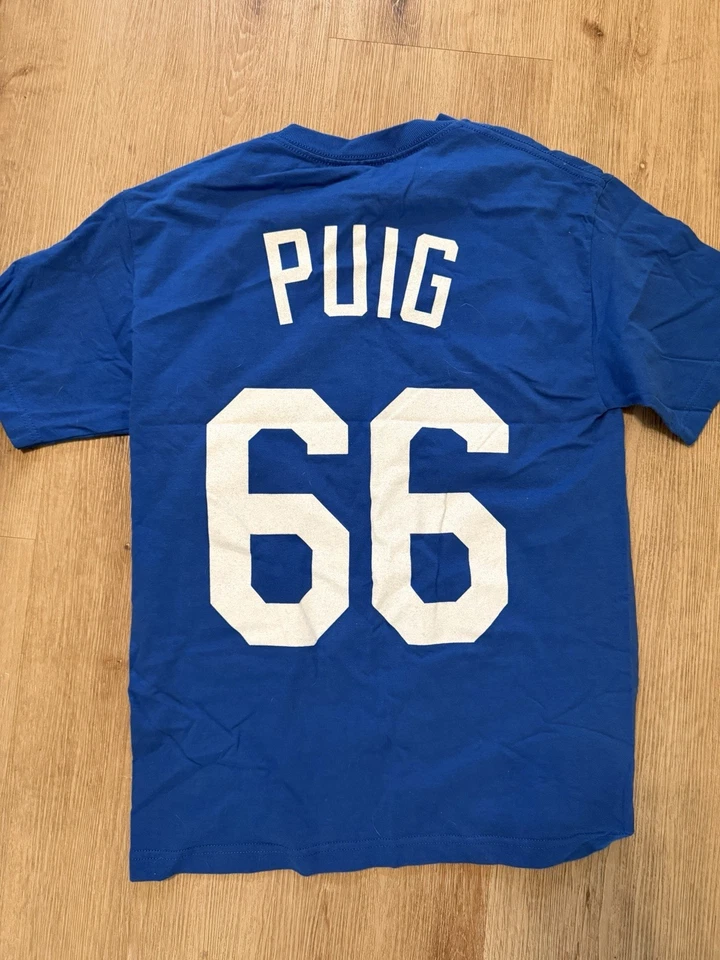 Camiseta Majestic Los Angeles DODGERS Azul-YASIEL PUIG #66 Para Hombre M Foto 3 de 3