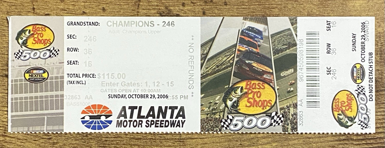 NASCAR Atlanta Motor Speedway 2006 Winner Tony Stewart Ticket Stub
