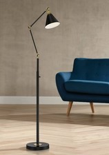 Industrial Floor Lamp with USB Charging Port 61" Tall Black Brass Living Room