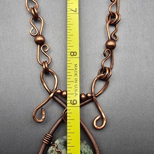 Vintage Kupferdraht umwickelt Jaspis Anhänger Halskette 18" verstellbare Länge Statement - Bild 8 von 11
